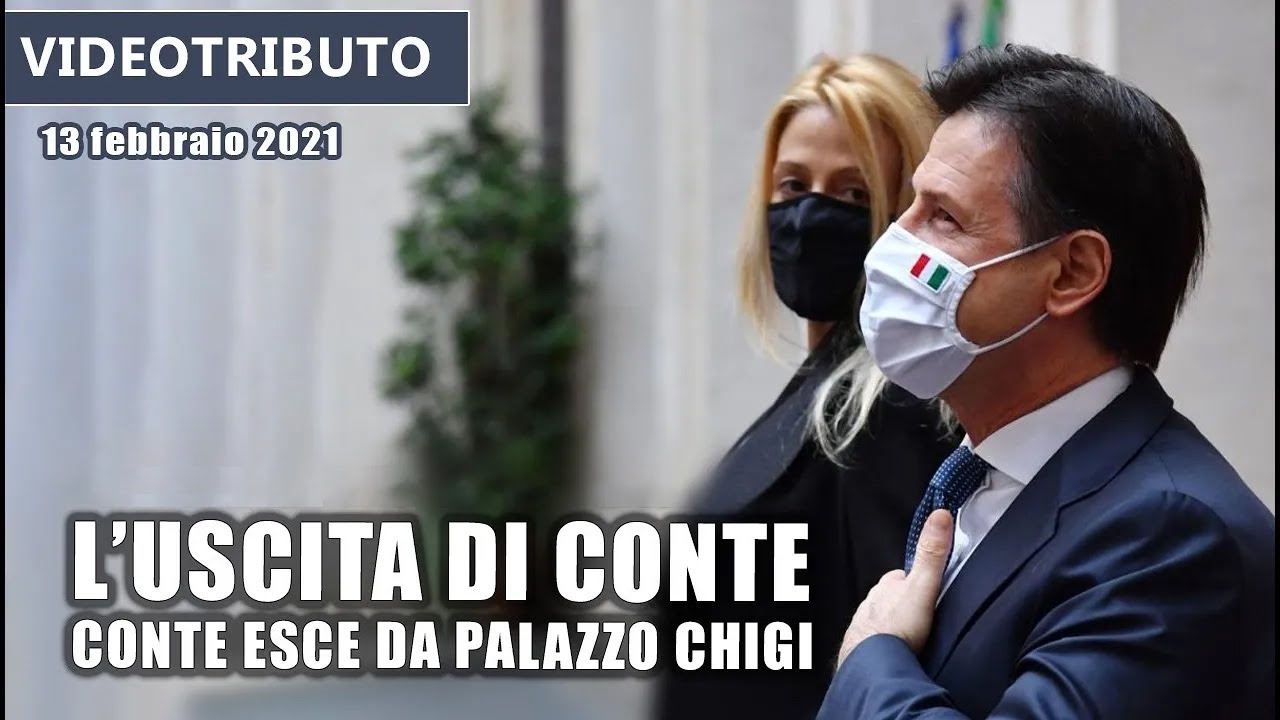 Giuseppe Conte esce da Palazzo Chigi il 13 febbraio 2021